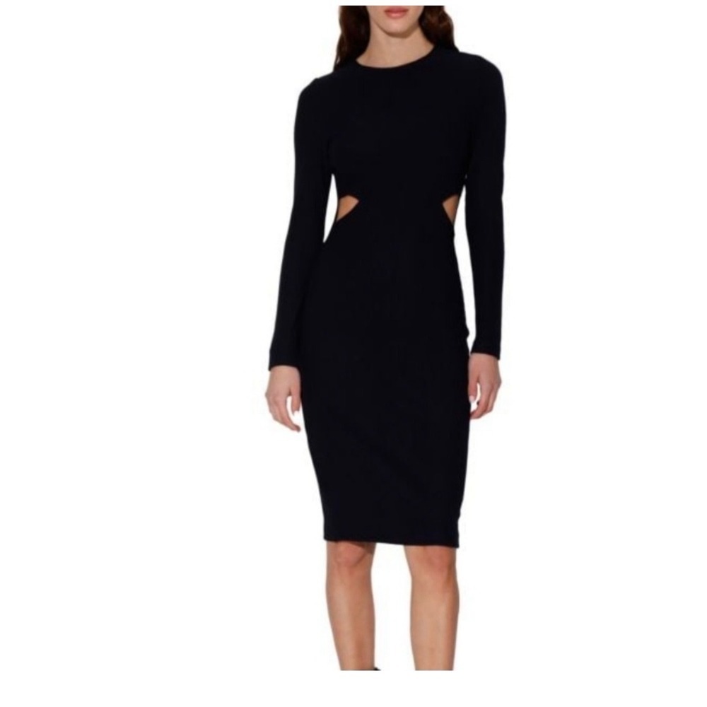Walter Baker Womens Navy Blue Ribbed Knit Cut-Out Midi Dress W6609 Size L NEW